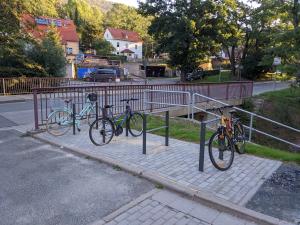Fahrradabstellbügel Endhaltestelle Jena Ost mit 3 Fahrrädern