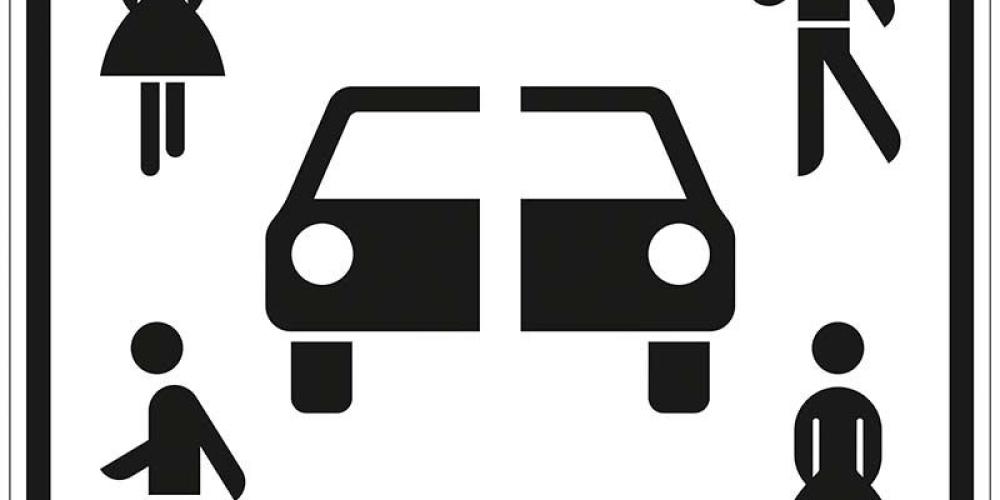 StVO-Zeichen für Carsharing: 4 stilisiert dargestellte Personen sind um ein Auto herum angeordnet