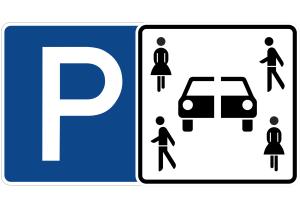 Amtliche Verkehrszeichen Parken und Carsharing in Kombination in einem Bild horizontal nebeneinander
